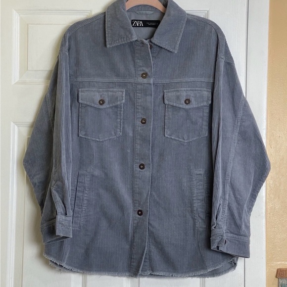 Zara Blue Gray Corduroy Overshirt Jacket Button Front Shacket Size S - Picture 5 of 6